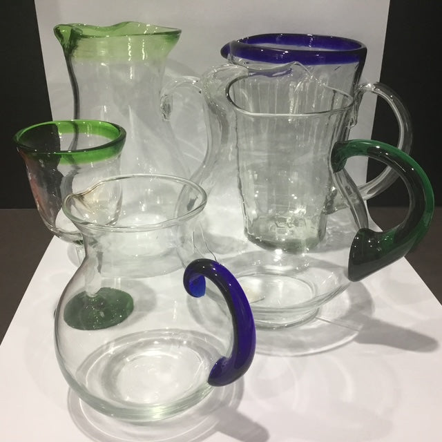 Hand Blown Mexican Green Glass Goblets Set of 5 Recycled Artisan Wine Glasses