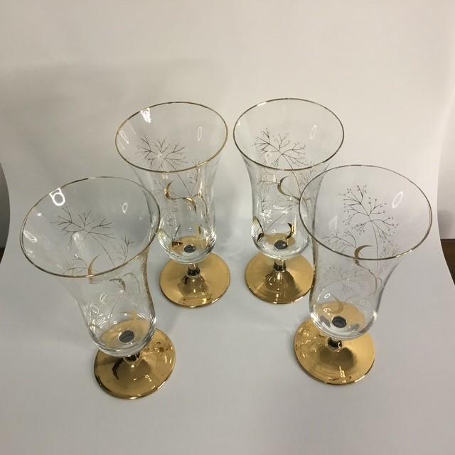 Wine Glasses, Floral & Gold footed Retro, lot 4, Pedestal Wedding Christmas Glasses