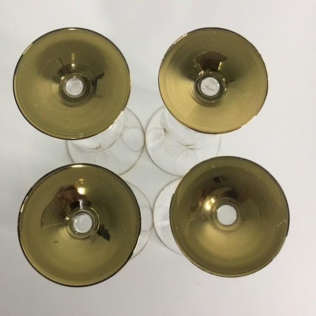 Wine Glasses, Floral & Gold footed Retro, lot 4, Pedestal Wedding Christmas Glasses