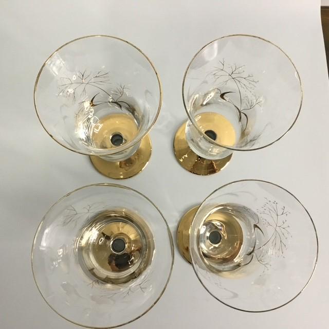 Wine Glasses, Floral & Gold footed Retro, lot 4, Pedestal Wedding Christmas Glasses