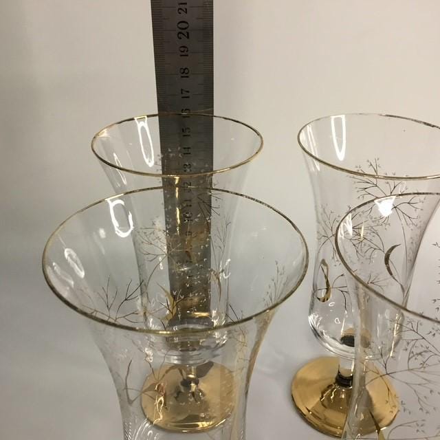 Wine Glasses, Floral & Gold footed Retro, lot 4, Pedestal Wedding Christmas Glasses