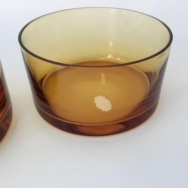 Dessert Salad Bowls, lot of 2, orange/gold/amber glass, Made in Poland, 11cm wide