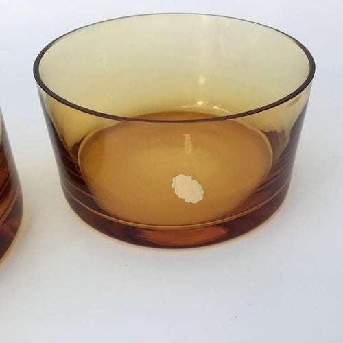 Dessert Salad Bowls, lot of 2, orange/gold/amber glass, Made in Poland, 11cm wide