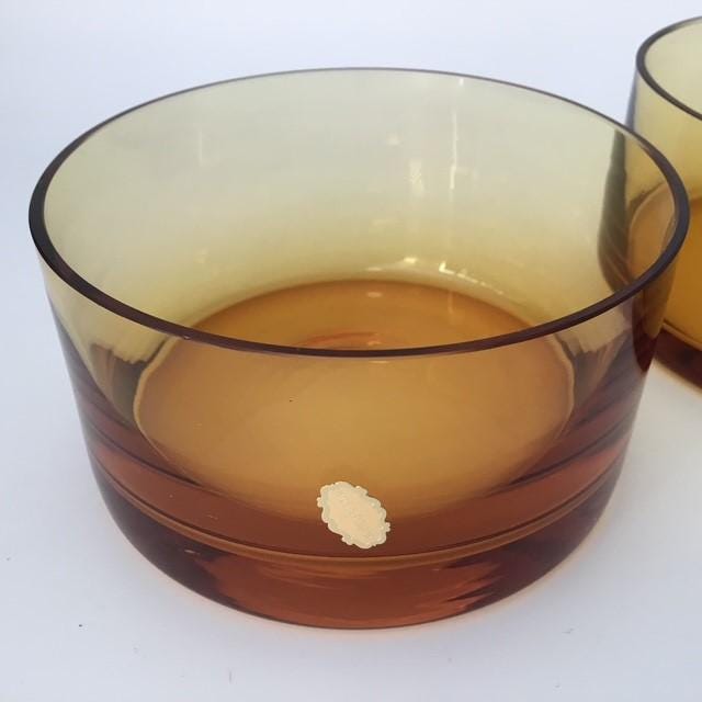 Dessert Salad Bowls, lot of 2, orange/gold/amber glass, Made in Poland, 11cm wide