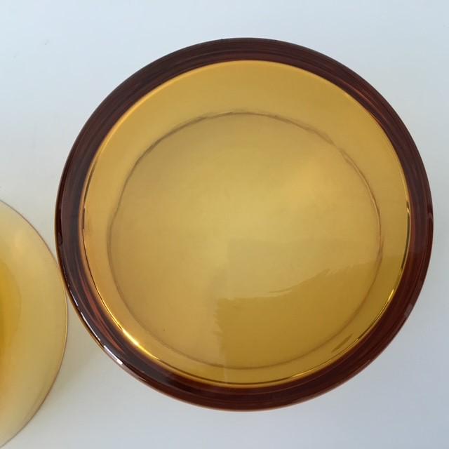 Dessert Salad Bowls, lot of 2, orange/gold/amber glass, Made in Poland, 11cm wide