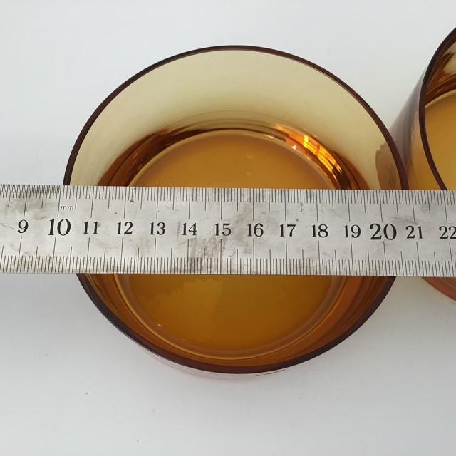Dessert Salad Bowls, lot of 2, orange/gold/amber glass, Made in Poland, 11cm wide