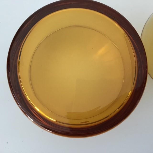 Dessert Salad Bowls, lot of 2, orange/gold/amber glass, Made in Poland, 11cm wide
