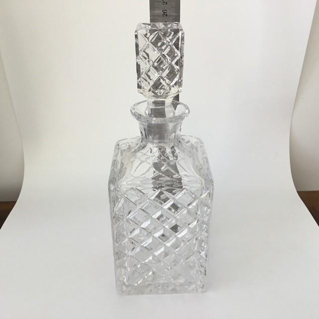 Vintage Crystal Decanter 25.5 cm, Diamond Cut Star Pattern Glass Bottle, Barware Décor, Clear Glass Decanter