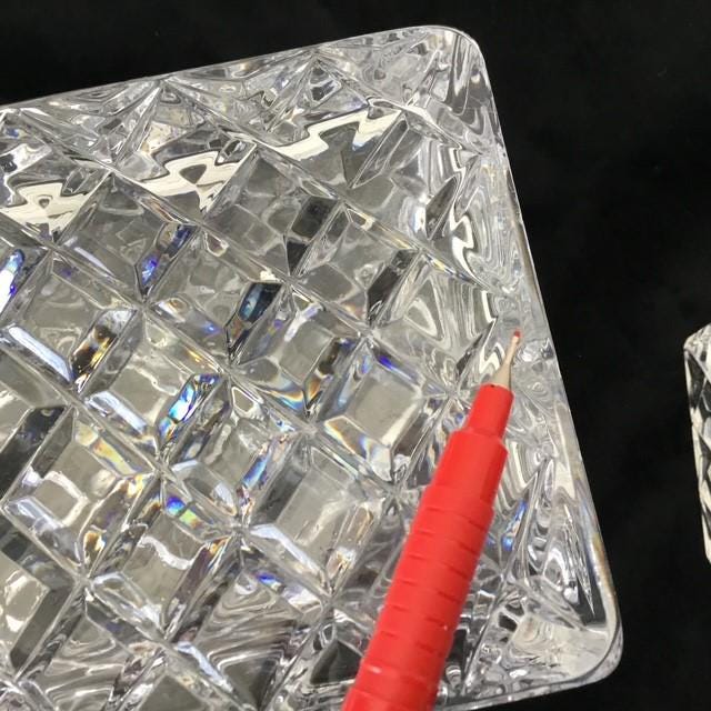 Vintage Crystal Decanter 25.5 cm, Diamond Cut Star Pattern Glass Bottle, Barware Décor, Clear Glass Decanter