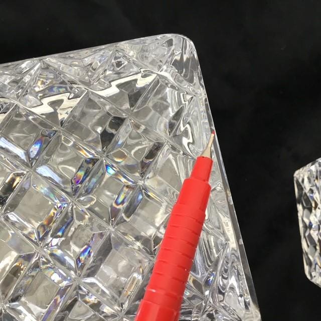 Vintage Crystal Decanter 25.5 cm, Diamond Cut Star Pattern Glass Bottle, Barware Décor, Clear Glass Decanter