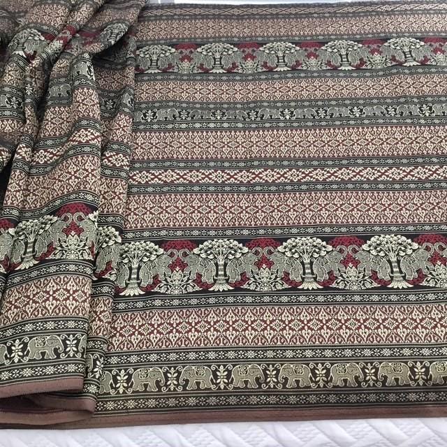 Thai fabric 3.6m by 101cm wide, gold red black, elephants, unsure of fabric contents or age