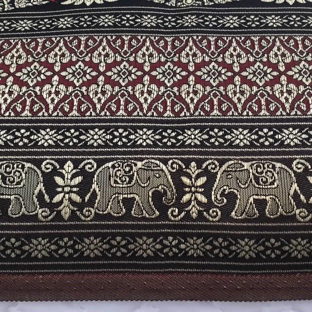 Thai fabric 3.6m by 101cm wide, gold red black, elephants, unsure of fabric contents or age