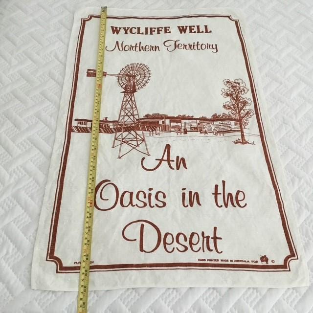 Tea towel, Wycliffe Well, Northern Territory, made in Australia