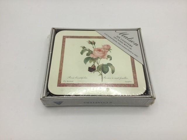 6 Coasters malson/Ashdene redoute roses, sealed box