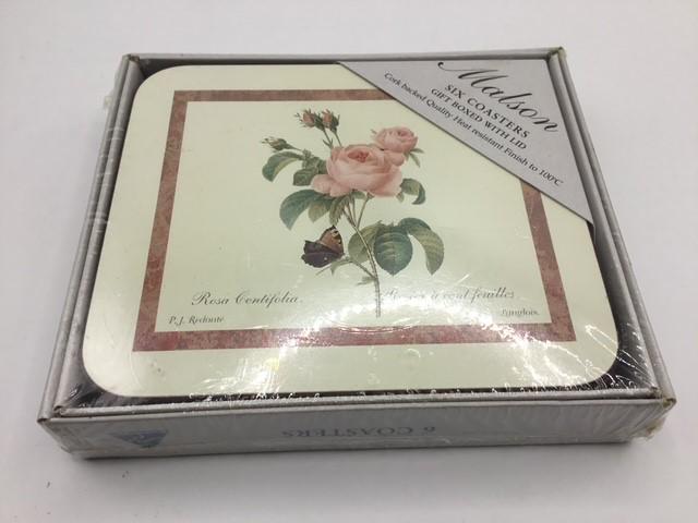 6 Coasters malson/Ashdene redoute roses, sealed box