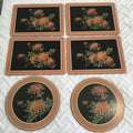 Pimpernel Cork Back placements, 2 Round and 4 rectangle, Spider Chrysanthem, no boxes.