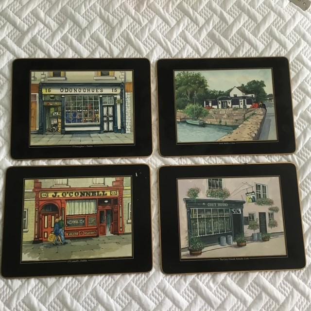 Vintage placements, John Hinde 4 Table Mats, Cork Backed, Irish pubs