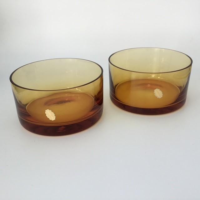 Dessert Salad Bowls, lot of 2, orange/gold/amber glass, Made in Poland, 11cm wide