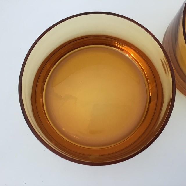 Dessert Salad Bowls, lot of 2, orange/gold/amber glass, Made in Poland, 11cm wide