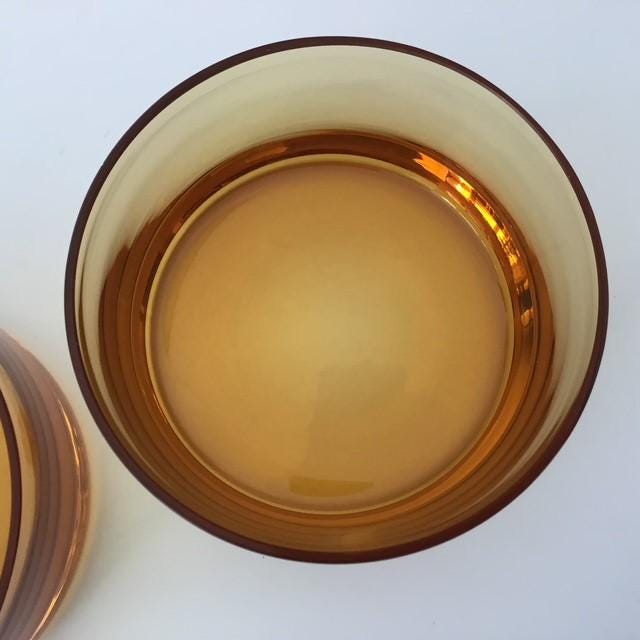 Dessert Salad Bowls, lot of 2, orange/gold/amber glass, Made in Poland, 11cm wide