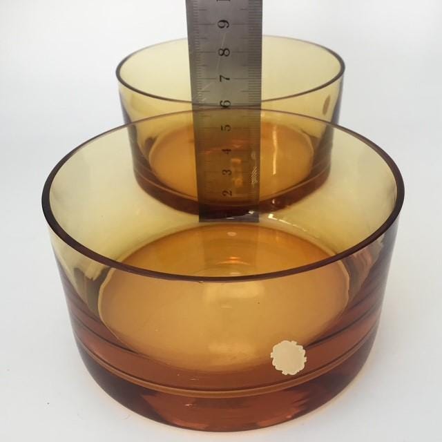 Dessert Salad Bowls, lot of 2, orange/gold/amber glass, Made in Poland, 11cm wide