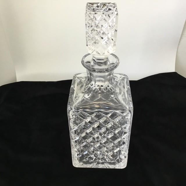 Vintage Crystal Decanter 25.5 cm, Diamond Cut Star Pattern Glass Bottle, Barware Décor, Clear Glass Decanter