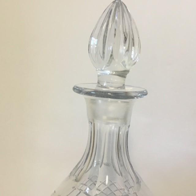 Vintage Cut Crystal Decanter with Diamond Cut Pattern Star on base, 29cm tall