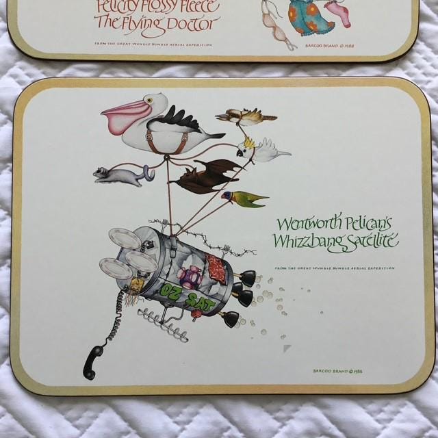 Wungle Bungles vintage placemats by Casa, no box, cork backed
