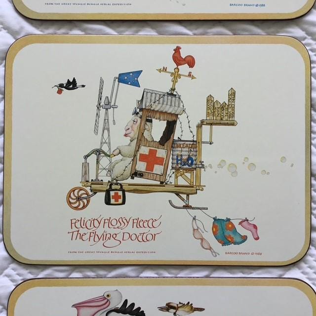 Wungle Bungles vintage placemats by Casa, no box, cork backed