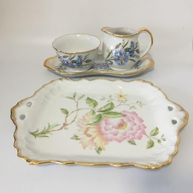 Westminster China 803 pattern milk jug, sugar bowl and tray set (older 1970's) + cookie tray (newer but still vintage)