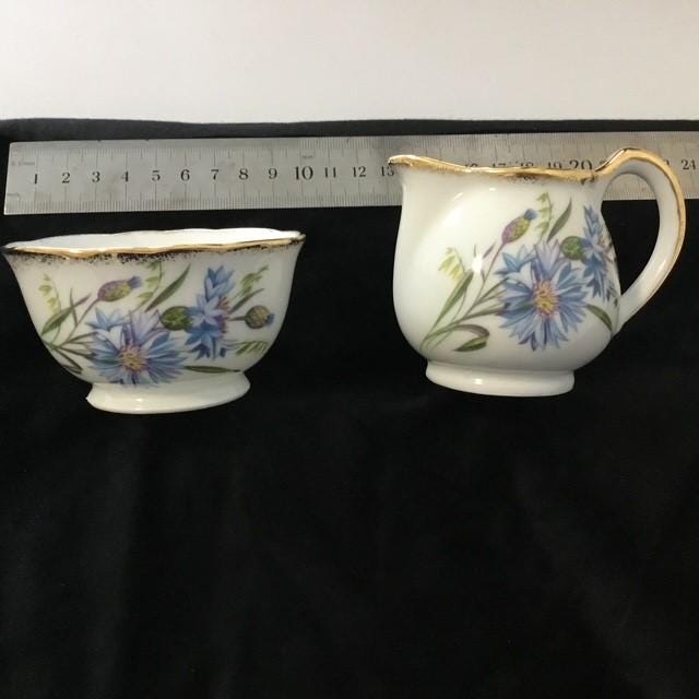 Westminster China 803 pattern milk jug, sugar bowl and tray set (older 1970's) + cookie tray (newer but still vintage)