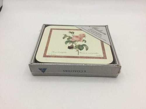 6 Coasters malson/Ashdene redoute roses, sealed box