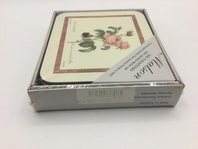 6 Coasters malson/Ashdene redoute roses, sealed box