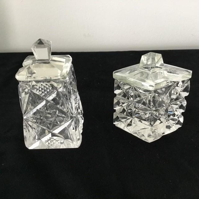 Vintage crystal cruet mustard condiment containers