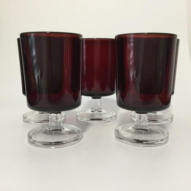 Vintage Ruby Red Glasses marked France, set of 5 Shot Port Liqueur glass, look like Luminarc?