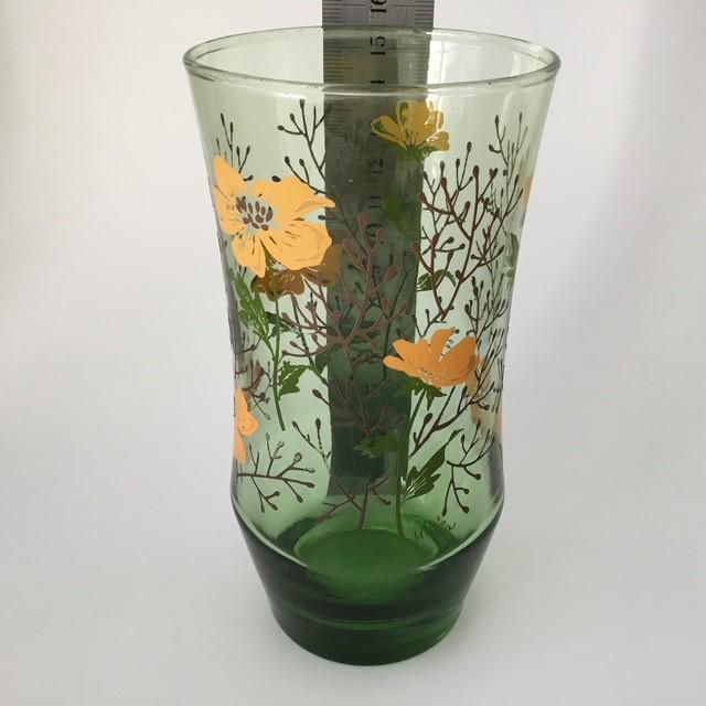 Vintage M Dia Green glass and orange Flowers Floral Glass