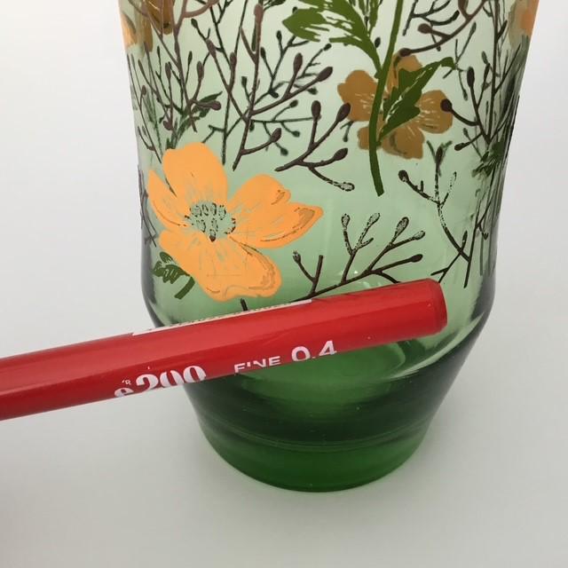 Vintage M Dia Green glass and orange Flowers Floral Glass