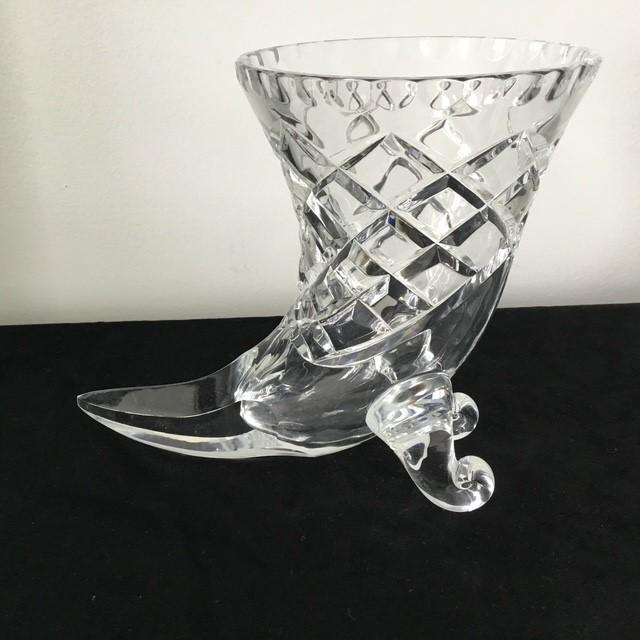 Vintage Cut Crystal Footed Cornucopia vase