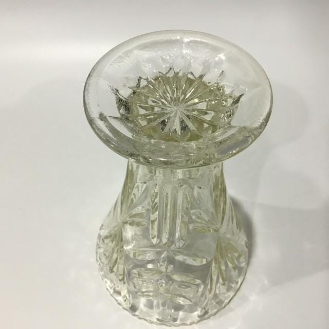 Art Deco Vintage Vase, Pressed Clear Glass, Heavy 15.5cm