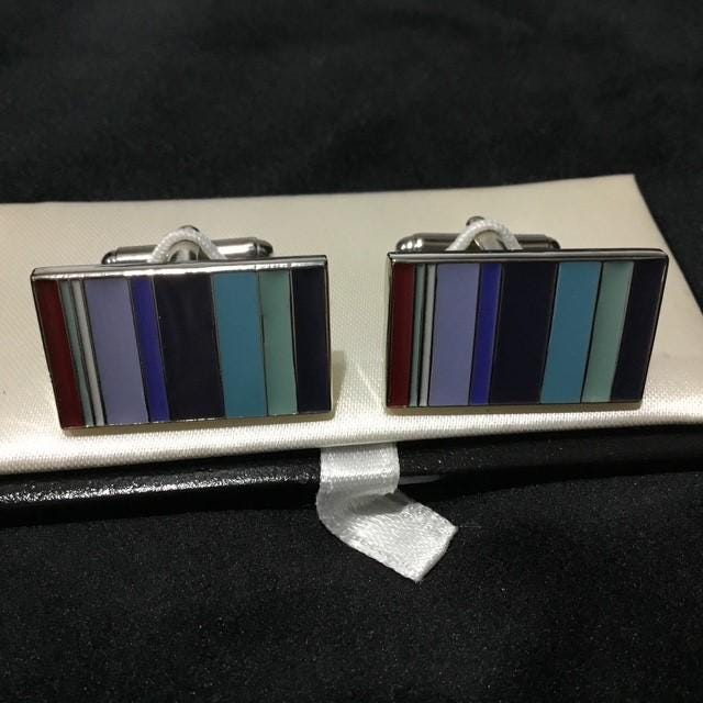Cufflinks Multicoloured Lines with Silver coloured Trim by e.c.d