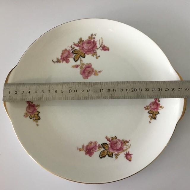 Furstenberg Germany Plate 02415 Gold Roses, White Pink Gold and Black 26cm by 28cm 1959 estimate