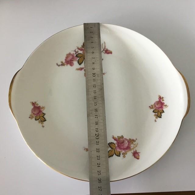Furstenberg Germany Plate 02415 Gold Roses, White Pink Gold and Black 26cm by 28cm 1959 estimate