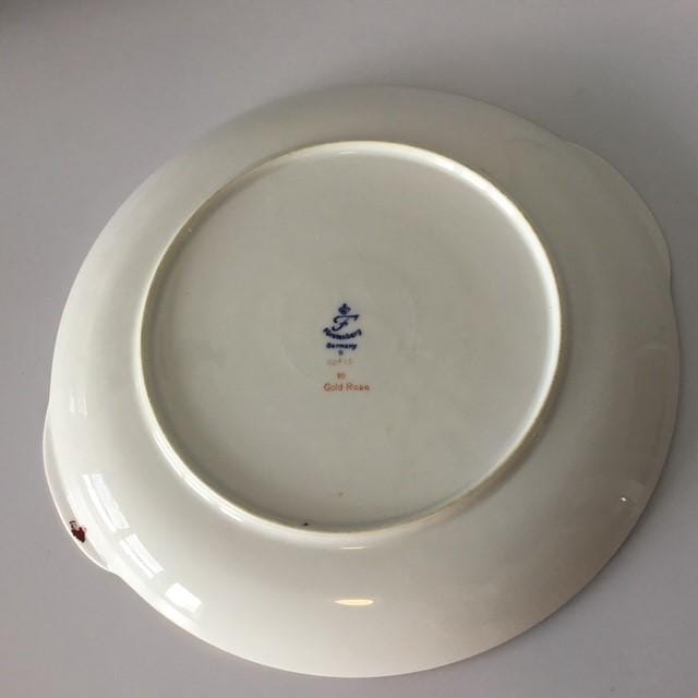 Furstenberg Germany Plate 02415 Gold Roses, White Pink Gold and Black 26cm by 28cm 1959 estimate