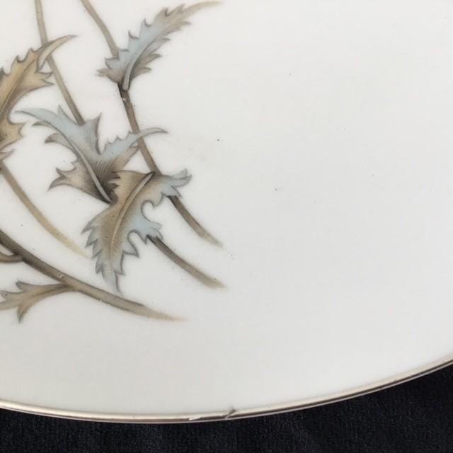 Yamaka Large Plate with Orange and White Poppies, 27cm wide with silver edging and curved side