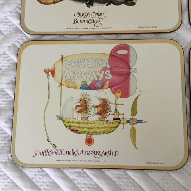Wungle Bungles vintage placemats by Casa, with box, cork backed