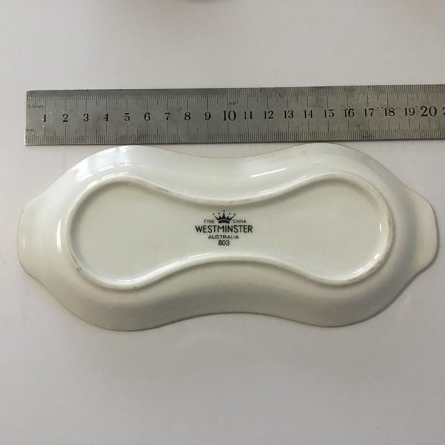 Westminster China 803 pattern milk jug, sugar bowl and tray set (older 1970's) + cookie tray (newer but still vintage)
