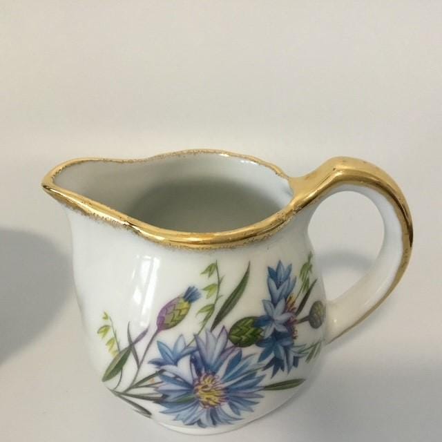 Westminster China 803 pattern milk jug, sugar bowl and tray set (older 1970's) + cookie tray (newer but still vintage)