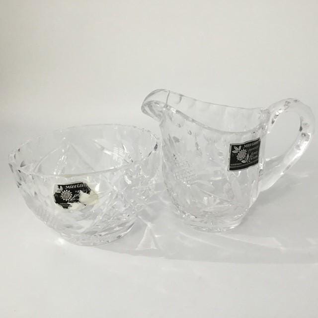 Vintage crystal milk jug and sugar bowl by Margaret W Germany, sunflower design
