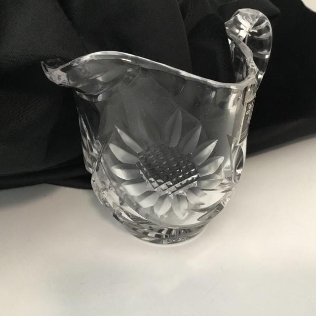 Vintage crystal milk jug and sugar bowl by Margaret W Germany, sunflower design