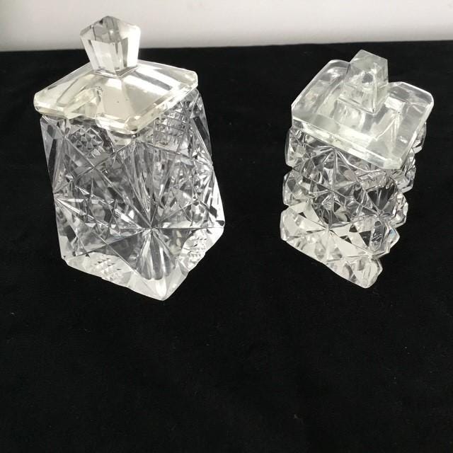 Vintage crystal cruet mustard condiment containers